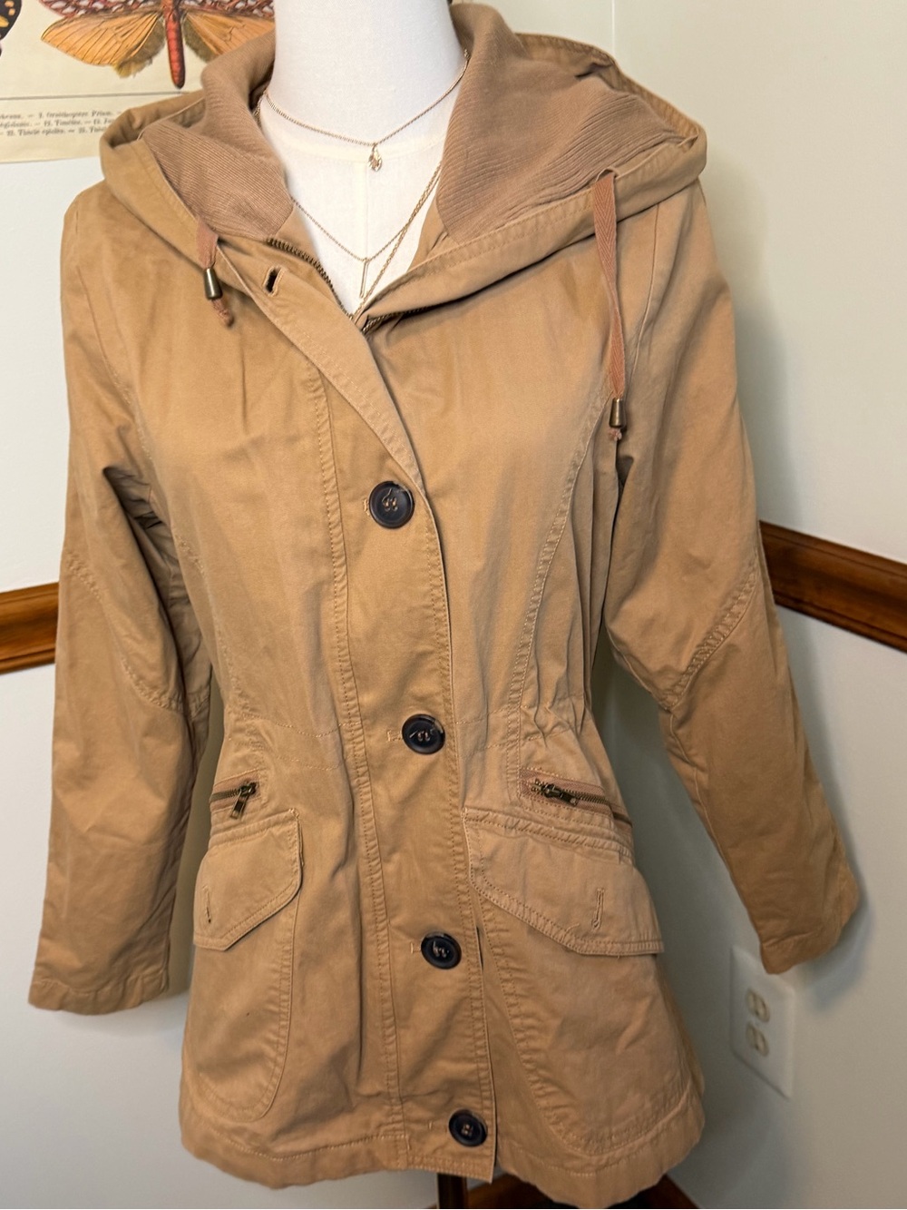 Women's Hooded Tan Utility Jacket